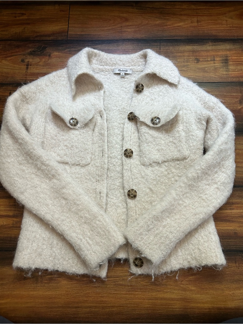 Madewell Jill Boucle Cream White Button-Front Women's Sweater XS/Small